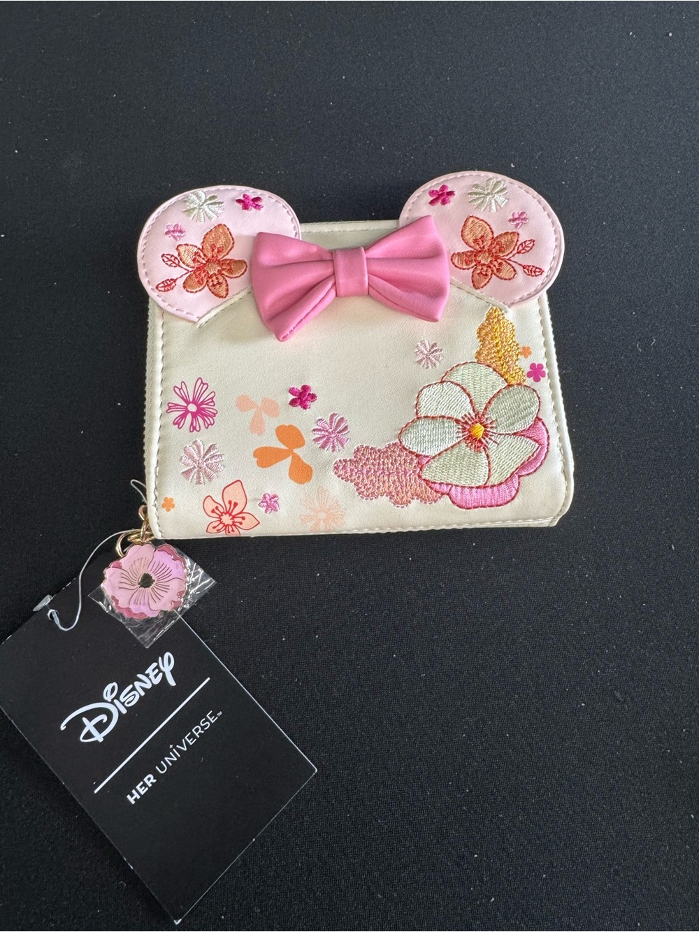 Disney Pink Cream Floral Minnie Ear Wallet with Bow